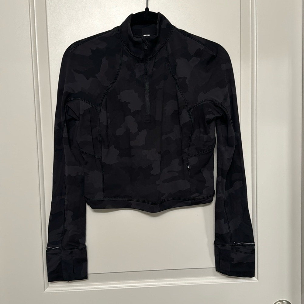 Lululemon Its Rulu Run Cropped 1/2 Zip - Black Camo